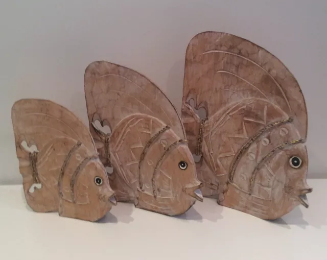 Balinese Hand Carved Timber Fish Set Of 3