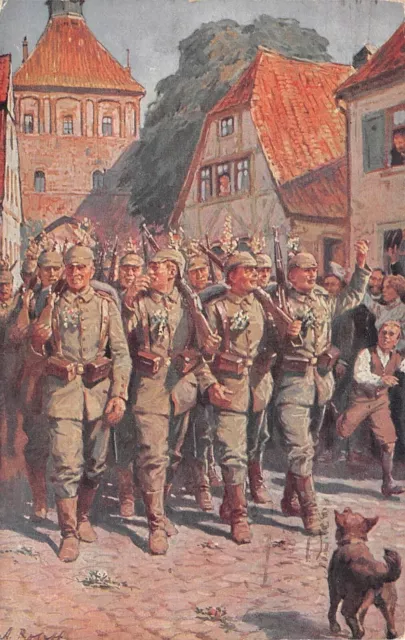 Soldaten beim Ausmarsch Rotkreuz Patriotika Postkarte AK 1918