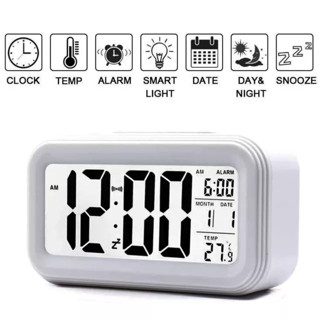 Battery Digital Electronic Mirror Alarm Clock LED Night Light Bedside Wall UK