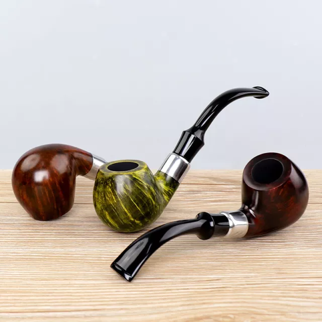 Handmade Briar Wooden Tobacco Pipe Bent Curved Stem Smoking Pipe Decoration Ring