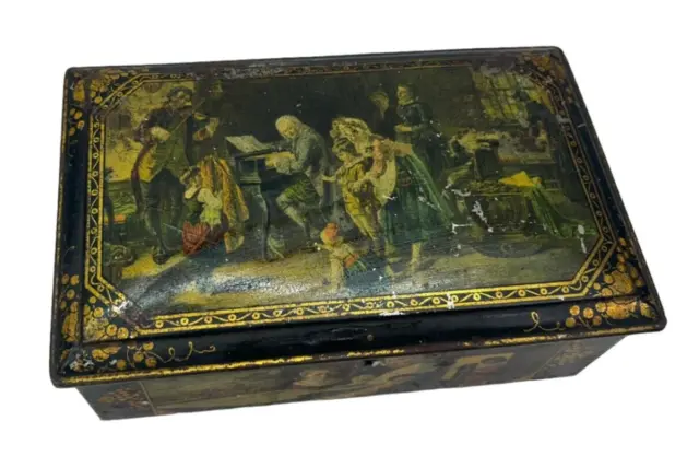 Dutch 17th and 18th Century Images Music Harpsicord Violin Biscuit Tin 1920s