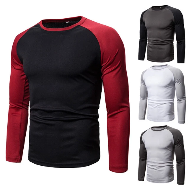 Top Da Uomo Manica Lunga T-Shirt Sportiva T-Shirt Pullover Patchwork ^