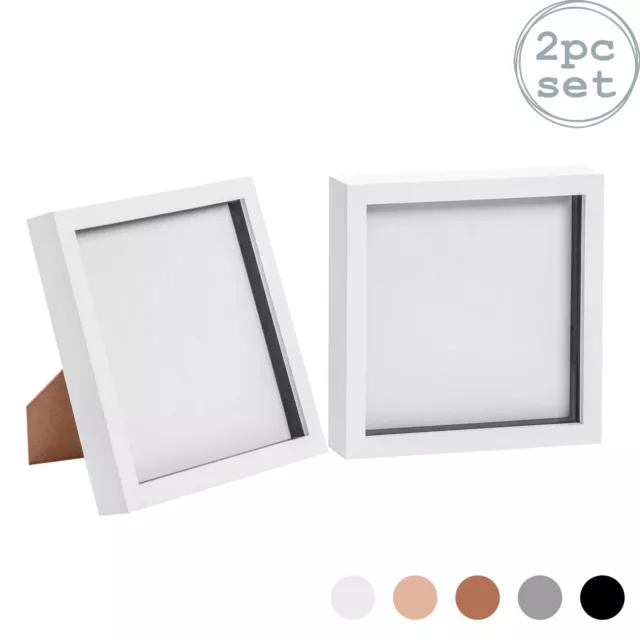 2x 3D Box Photo Frames Standing Hanging Craft Shadow Picture Frame 8 x 8" White
