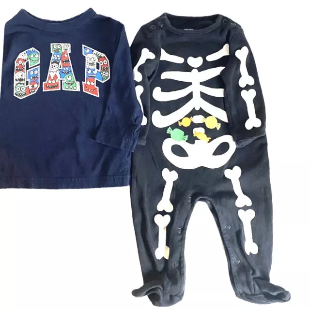 Lot  Infant Boys Sleeper Shirt Top Tee Halloween Skeleton Baby Gap Size Sz 6  12