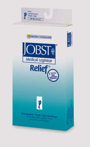 Jobst Relief 20-30 muslo alto negro grande con banda de silicona