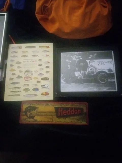 3"×11" Heddon Tin Sign,8"×10" Heddon Zigwag Truck Print & Original Famous Heddon