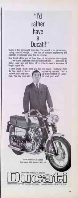Print Ad 1965 Italian Motorcycle Ducati Monza Jr. OHC 160cc Berliner Motors
