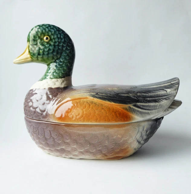 Boîte Céramique Vintage En Forme De Canard Noir & Or - 10x5cm, Pièce Unique