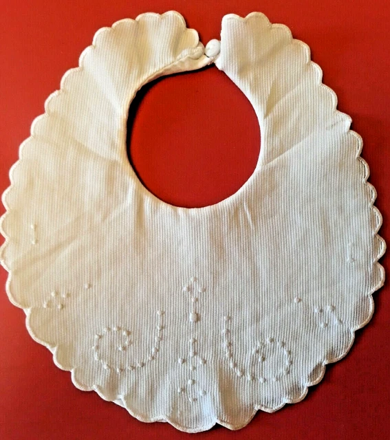 Bavoir Bébé Vintage Rose Et Blanc - Dentelle, Broderie Main, Parfait état, Pour Baptême