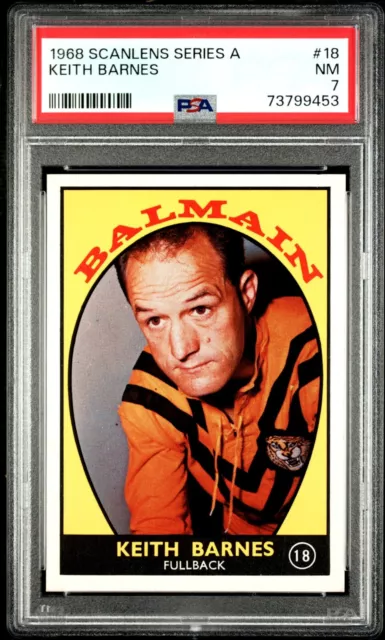 PSA 7 - 1968 Scanlens Series A NRL Graded Card Keith Barnes - Balmain Tigers