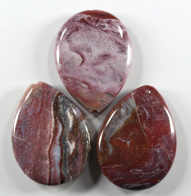 Three (3) Fancy Jasper 40x30mm Teardrop Focal Beads (410)