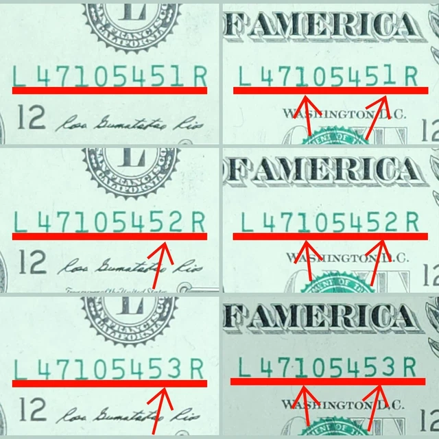 3x 2013 Misaligned Sequential Odometer With Overinked 1's CRISP $1 Dollar Bill