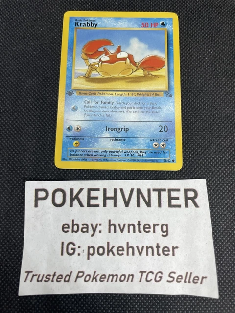 POKEMON CARD KRABBY fossil set ERROR MISPRINT 51/62 RARE Great