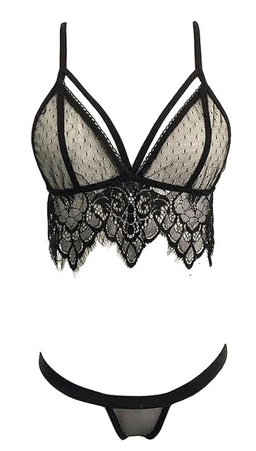 Set Di Intimo Nero IN Pizzo Trasparente, Sexy Fascino