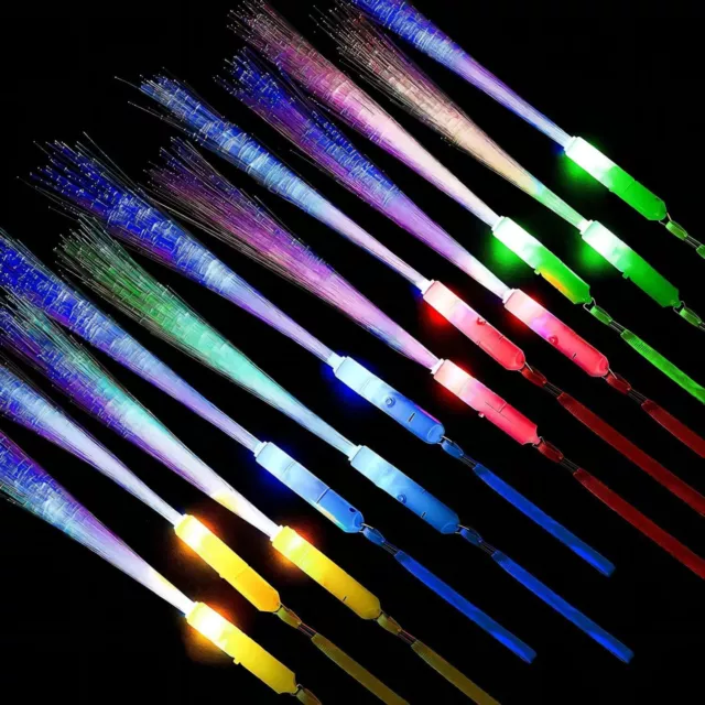 12 Stück LED Leuchtstab Glasfaser 4 Farben Blinkstab Partystab Leuchtwedel Set