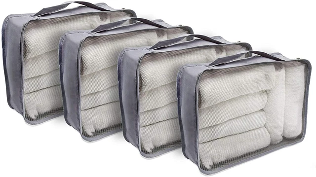 High-Capacity Gray Packing Cubes - 4 Pc Set, Large - Foldable, Lightweight...