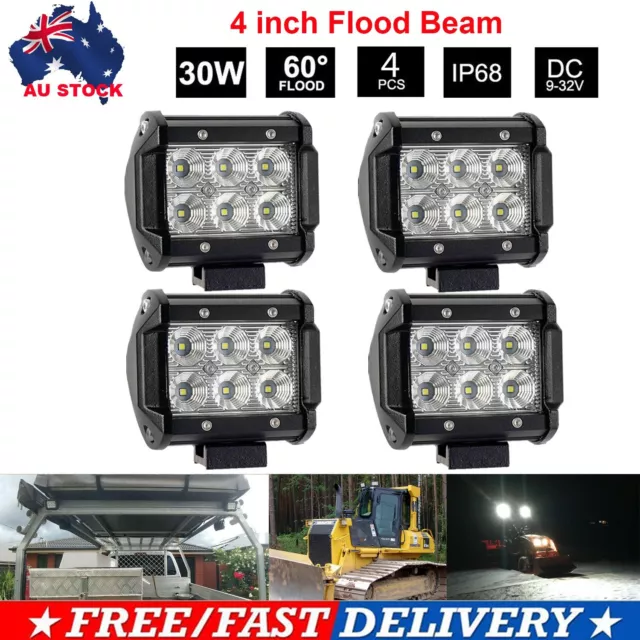 4X 4inch CREE LED Work Lights Flood Reverse Ute Truck 12V 24V