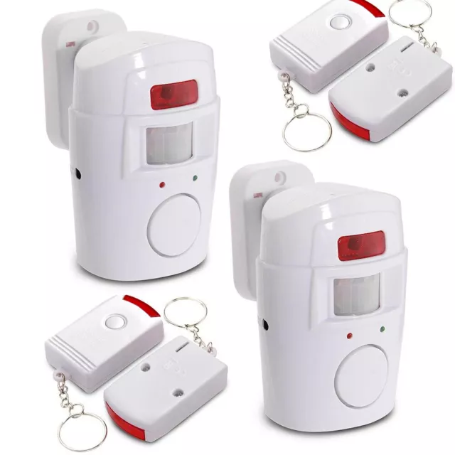 2* Wireless PIR Bewegungsmelder Alarm Haus Alarmanlage mit 4 Fernbedienung 105dB