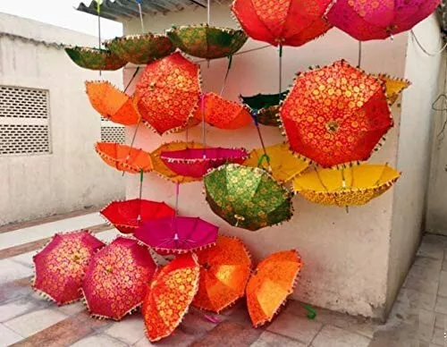 30 Pc Vintage Decorative Indian Embroidered Parasol Sun Shade Umbrella