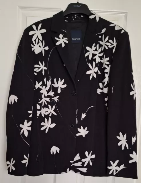 Bianca Black & Ivory Floral Pattern Blazer Jacket - Size 18 - Worn Once