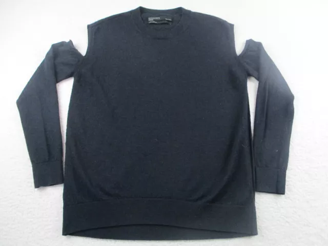 All Saints Sweater Medium Merino Wool Black Elion Shoulder Cut Out Lightweight