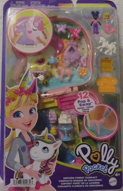 Polly Pocket Unicorn Forest with Glitter Horn, Compact Tea Party-Themed  Playset