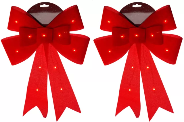 Giant Red LED Light Up Christmas Bow 40cm Decorations (Set of 2)