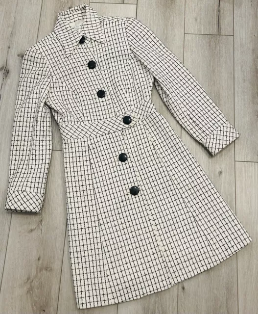 Trina Turk Square Coat Black/Ivory Plaid Print Button Front Sharp SZ 4