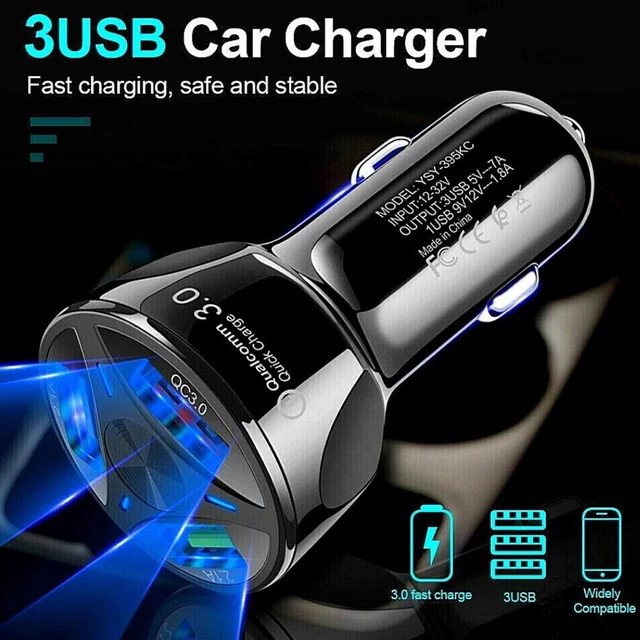 Caricabatterie Auto QC 3.0 sicuro pezzo di ricambio stabile 3 porte con accessorio di illuminazione
