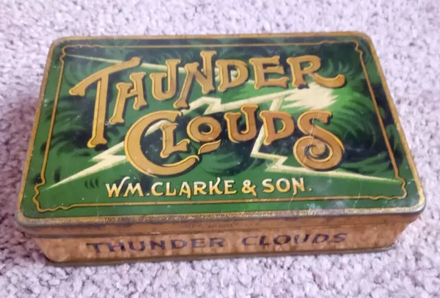 Vintage Thunder Clouds WM. Clarke & Son tin with hinged lid. CHARITY SALE