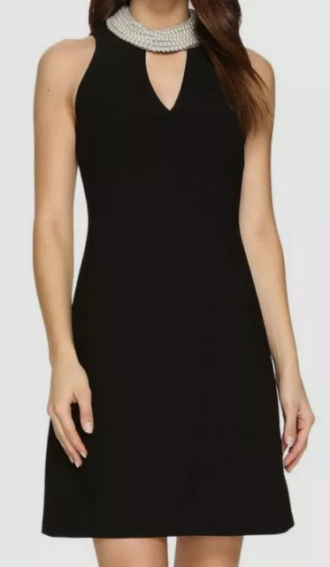 $125 Christin Michaels Womens Black Britta Sleeveless Keyhole Pearl Neck Dress 6