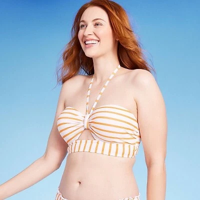 Women's Lightly Lined Tunneled Front Keyhole Bikini Top - Shade & Shore Orange