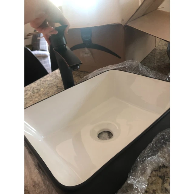 White & Black Vessel Sink with Faucet & Drain Combo