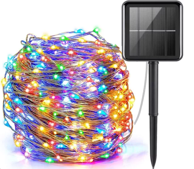 Catena Luminosa Solare Natalizia 10MT Esterno 100 Micro LED Decorativa Luce RGB