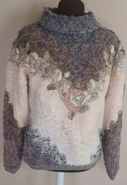 Vintage Mariea Kim Textured Sweater S / M Multicolor Floral Art to Wear