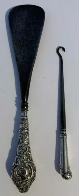 Victorian Sterling Silver Shoe Horn Birmingham 1902 & Button Hook