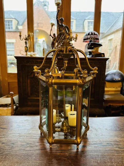 Antique Style Brass Hall Lantern, Bevelled Glass