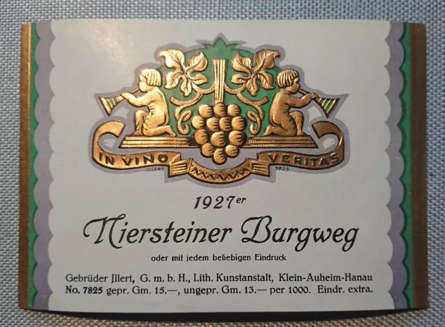 Ancien Étiquette de Vin Label Niersteiner Burgweg Illert Kunstanstalt en Relief