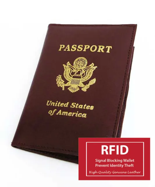 RFID Blocking USA Leather Passport Cover Wallet Travel ID Card Document Holder
