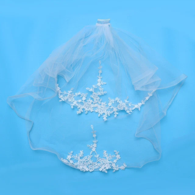 Velo corto applicazioni di punta velo da sposa bianco