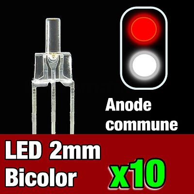 719/10# 10 LED bi-couleur rouge Blanc chaud 3mm anode commune bicolor common 