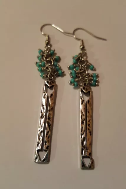 Tribal indian western country arrow earrings jewelry silver turquoise