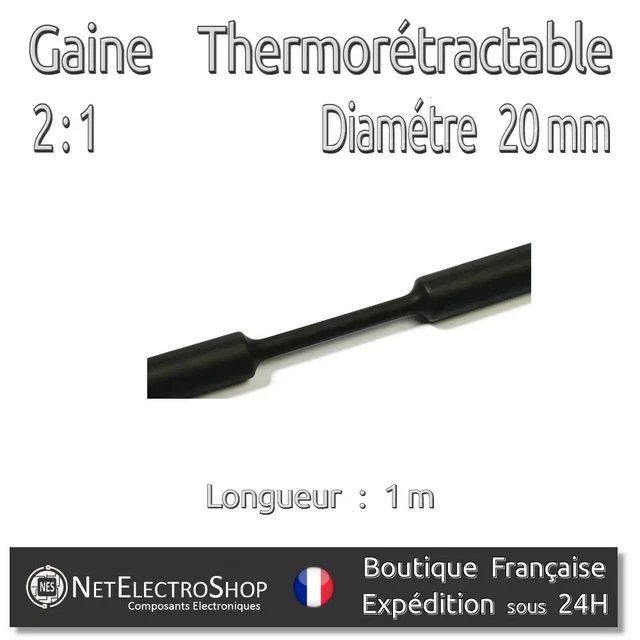 Gaine Thermorétractable Noire Diamètre 16 Mm – Rapport 2:1, Prix Au Mètre