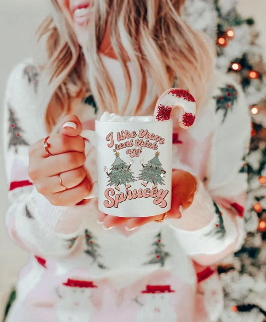 Retro Christmas I Like Them Real Thick and Sprucey Mug Christmas Humor Mug