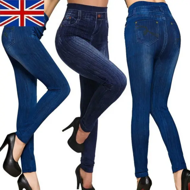 Womens Jeggings Stretchy Denim Look Skinny Ladies Leggings Trouser Pants legging