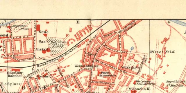 Breslau historischer Stadtplan Karte Lithographie ca. 1904 antike Stadtkarte 3