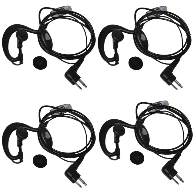 4-Pack HQRP 2-Pin External Ear Loop Hands Free PTT Mic for Bearcom Radio Devices