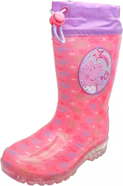 Peppa Pig Wellies Girls Pink Wellies Light Up Sole Wellington Boots Uk Size 5-10