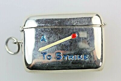 Vesta Match Case with Enamel Silver "A Match To Strike" Collectable