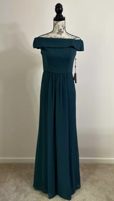 Adrianna Papell Women's Crepe Chiffon Gown Hunter Green Size 4- Off the Shoulder